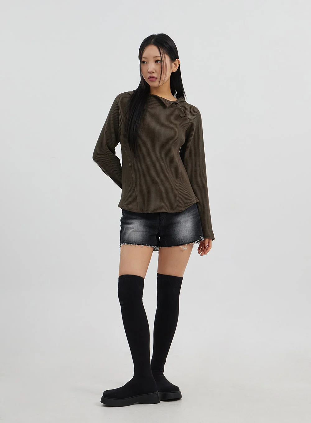 Side Button Detail Knit Hoodie CJ318 - Image 8