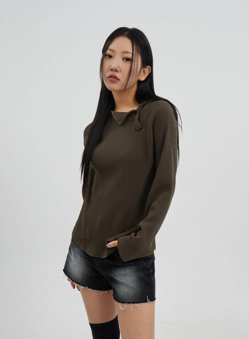 Side Button Detail Knit Hoodie CJ318 - Image 9