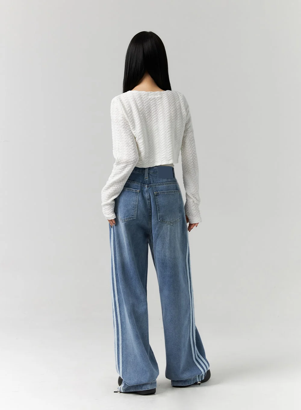 Side Stripes Wide Leg Jeans CS314 - Image 10