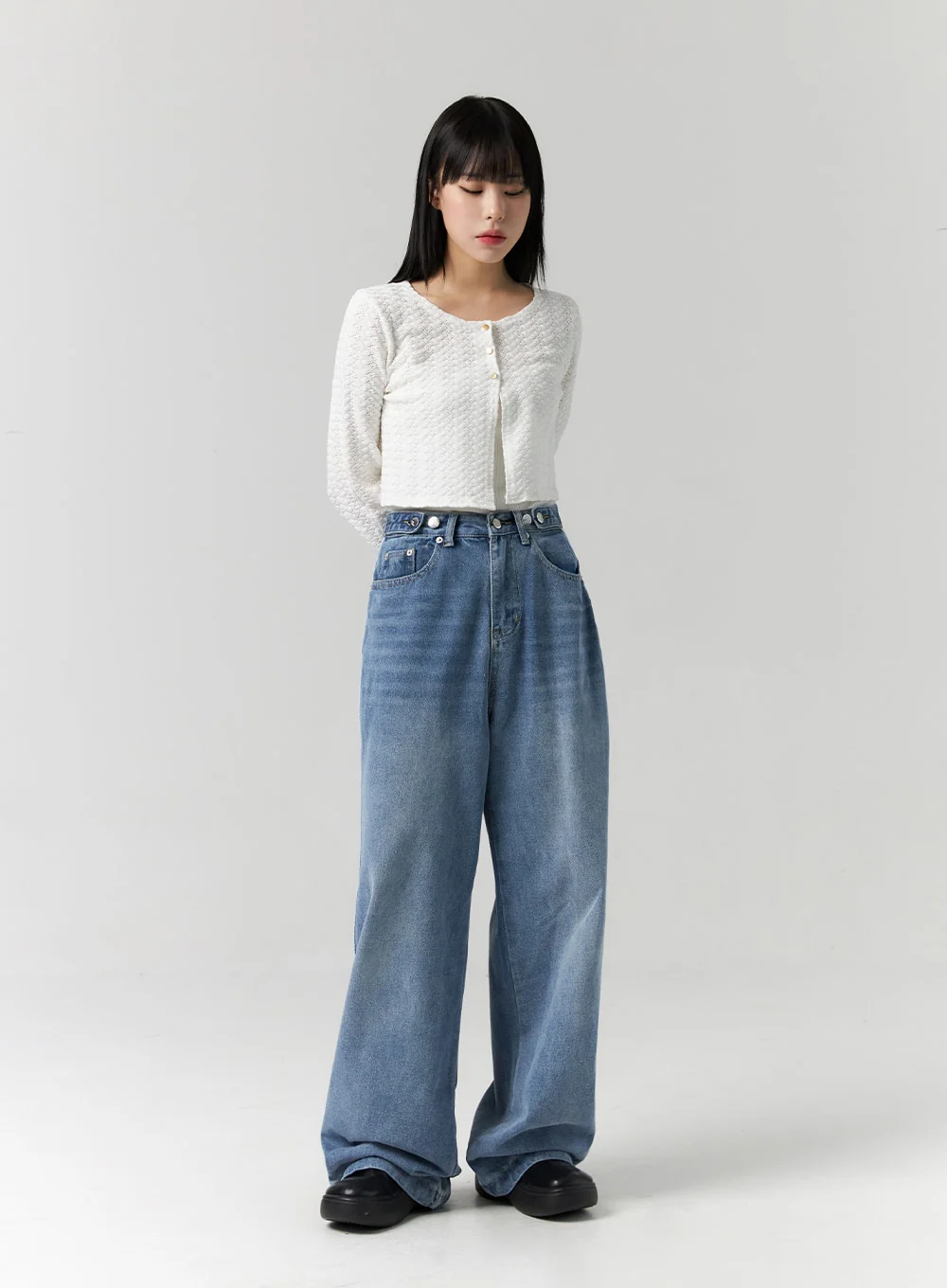 Side Stripes Wide Leg Jeans CS314 - Image 11