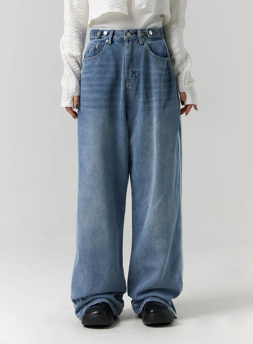Side Stripes Wide Leg Jeans CS314 - Image 2