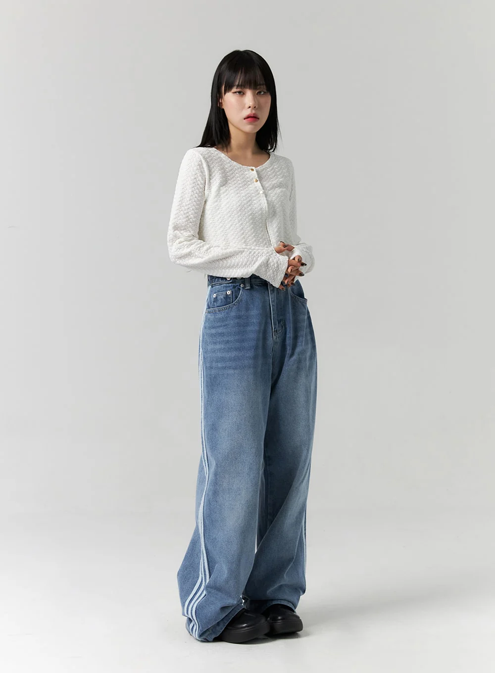 Side Stripes Wide Leg Jeans CS314 - Image 8
