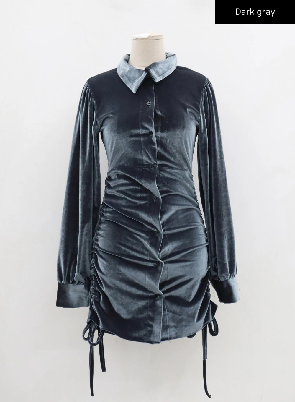 Side Tie Ruching Velvet Long Sleeve Mini Dress CD23 - Image 15