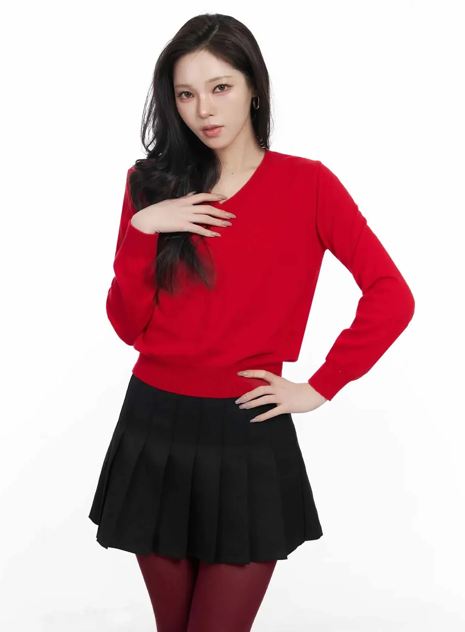Simple Cashmere V-Neck Knit IJ528 - Image 14