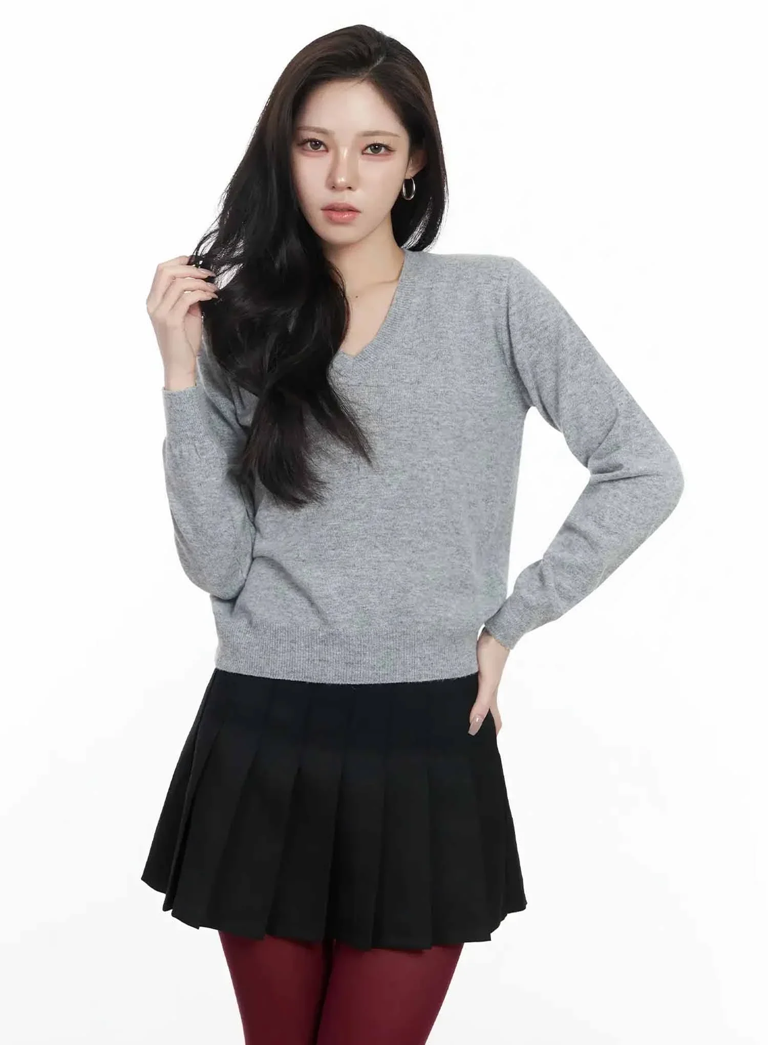 Simple Cashmere V-Neck Knit IJ528 - Image 15