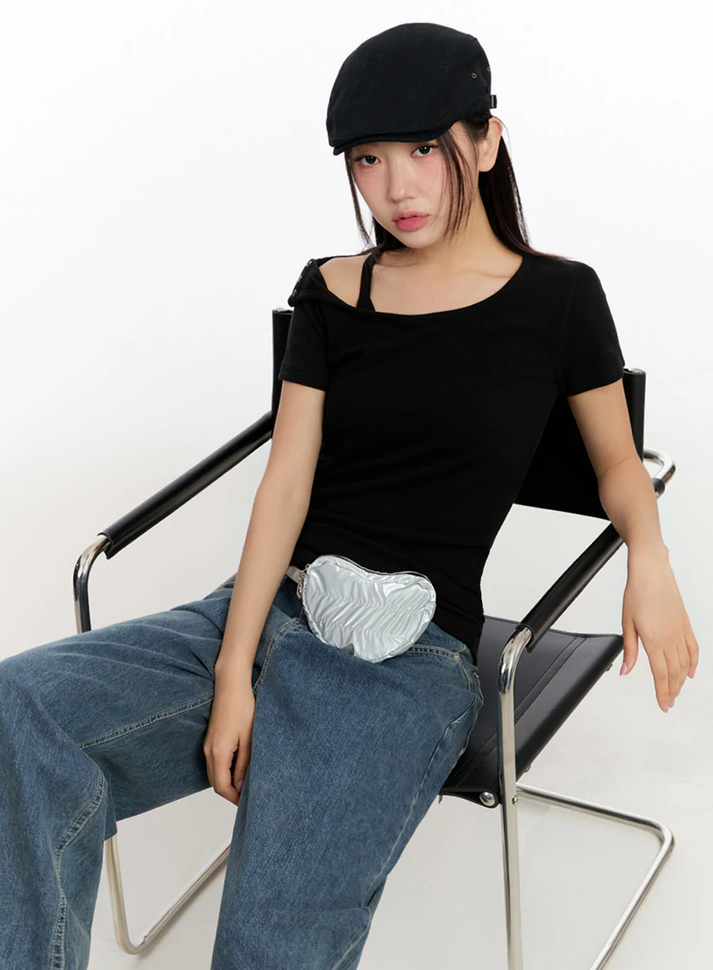 Slim-Fit Buttoned U Neck Top IU509