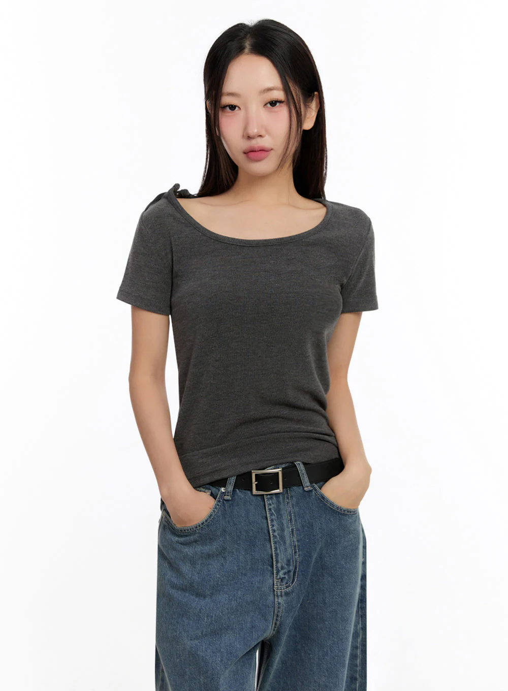 Slim-Fit Buttoned U Neck Top IU509 - Image 8