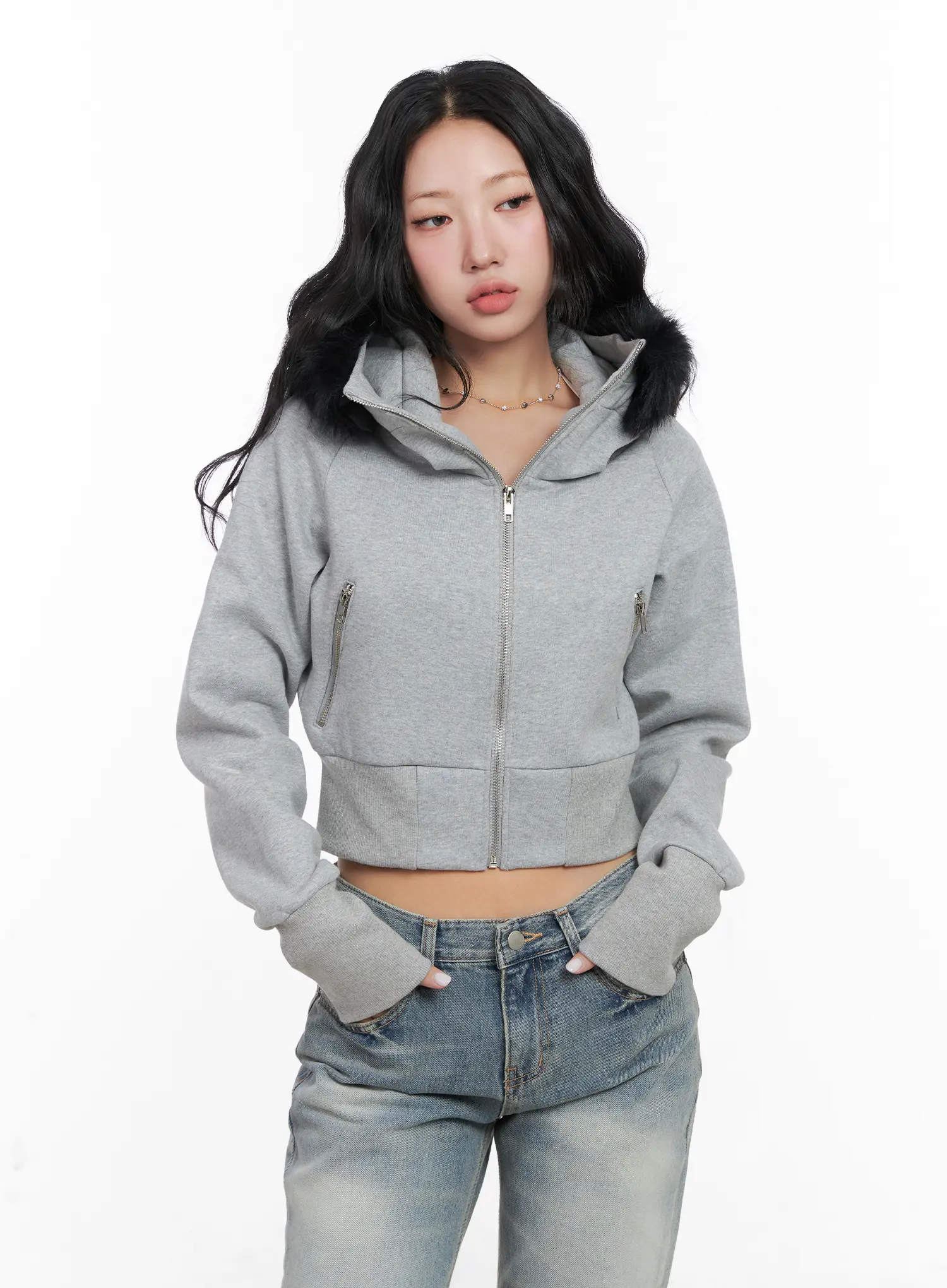 Slim Fit Fleece Fur Hoodie CN514 - Image 2