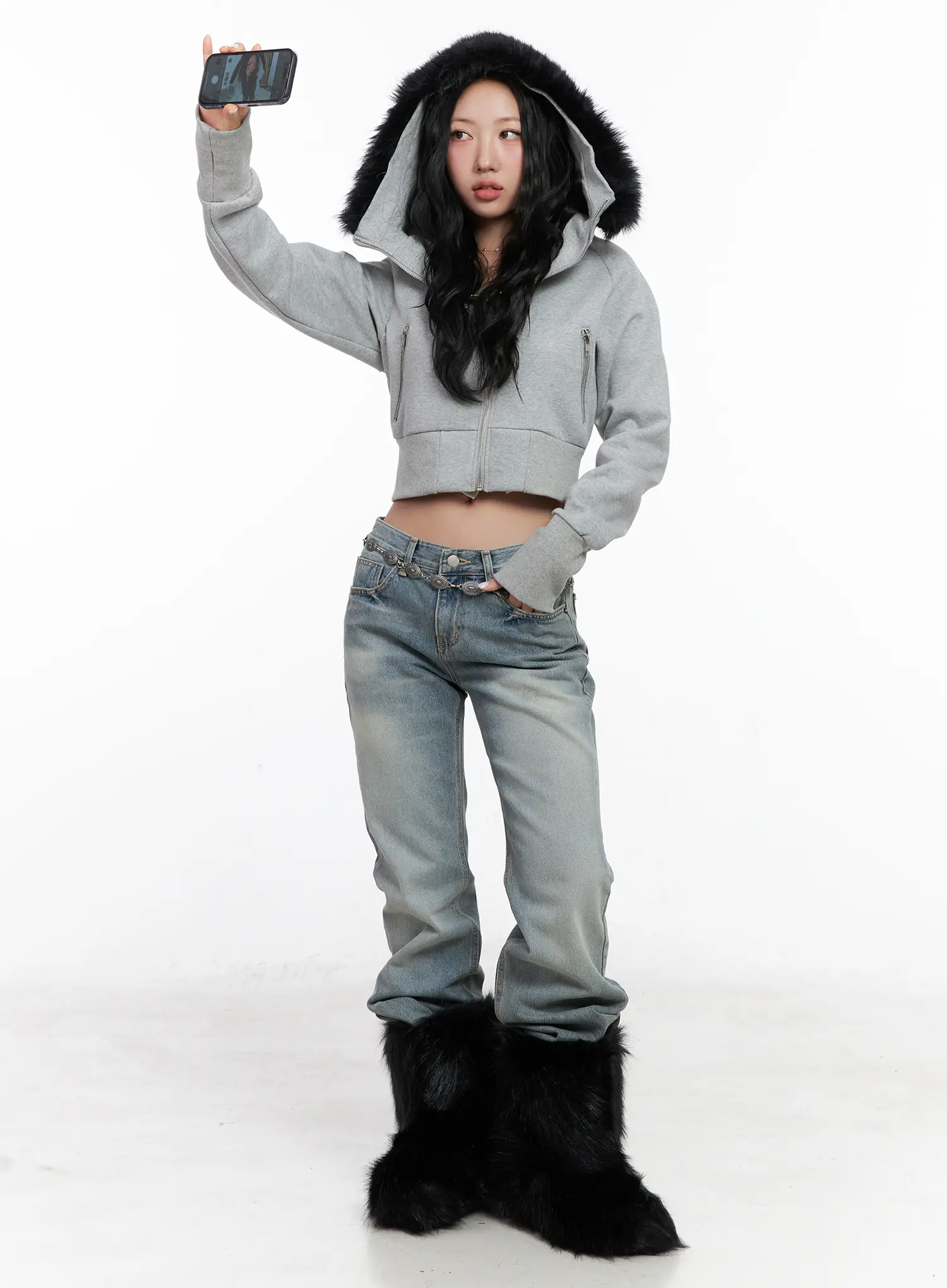 Slim Fit Fleece Fur Hoodie CN514 - Image 3