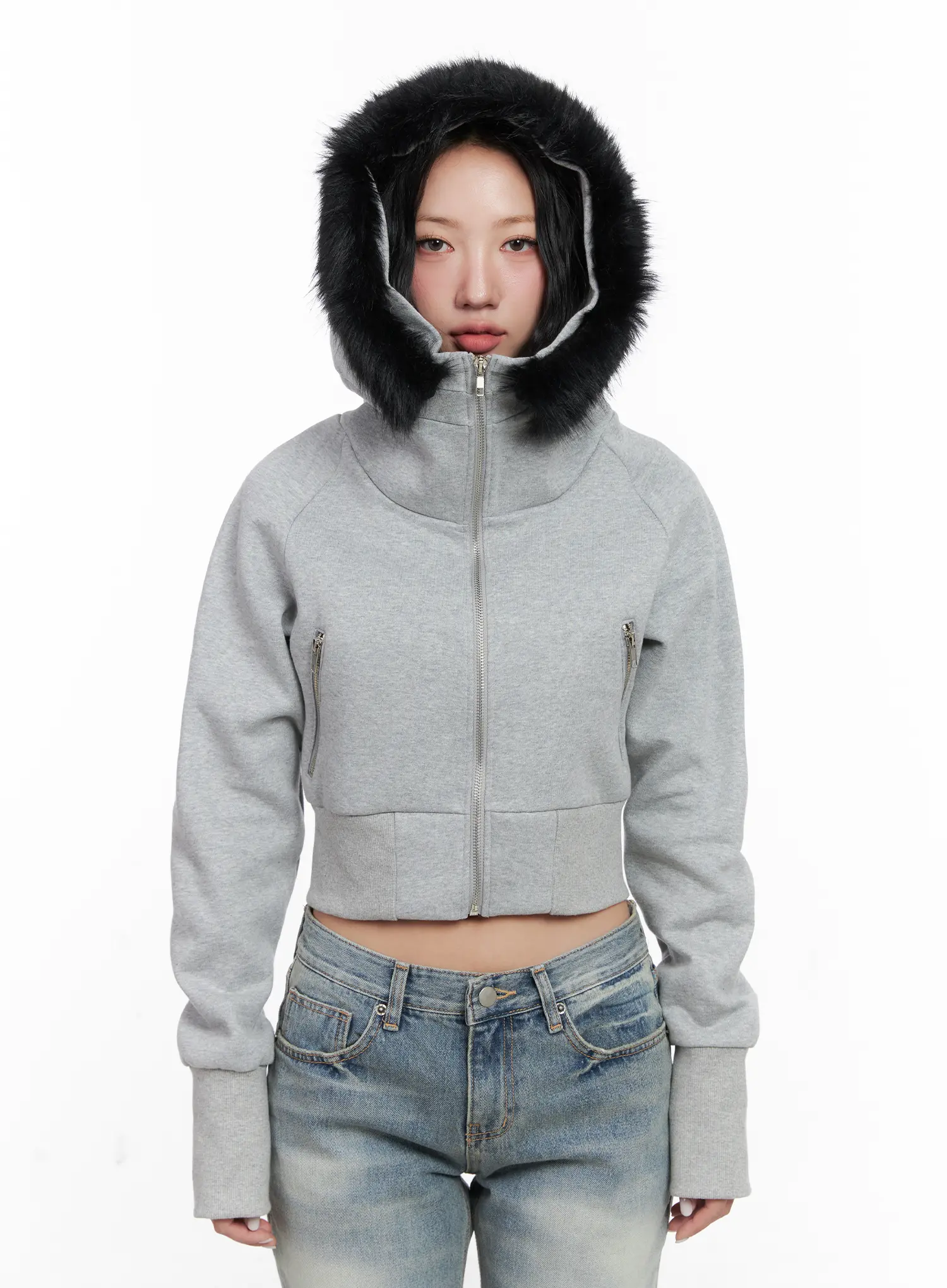 Slim Fit Fleece Fur Hoodie CN514 - Image 4
