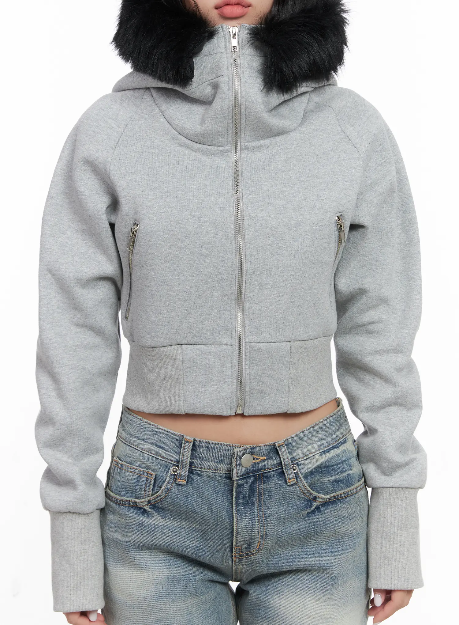 Slim Fit Fleece Fur Hoodie CN514 - Image 5