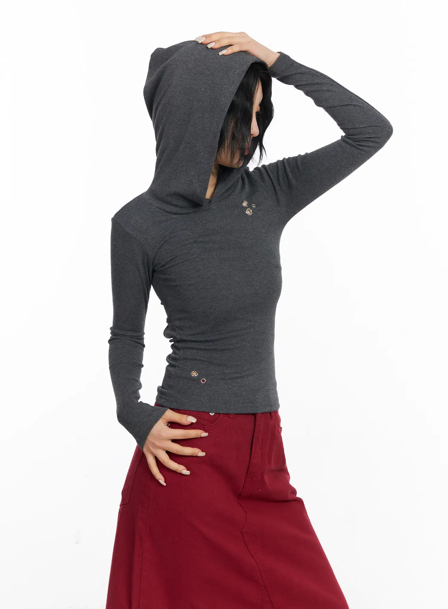 Slim-Fit Gromment Detail Hoodie CJ523 - Image 2