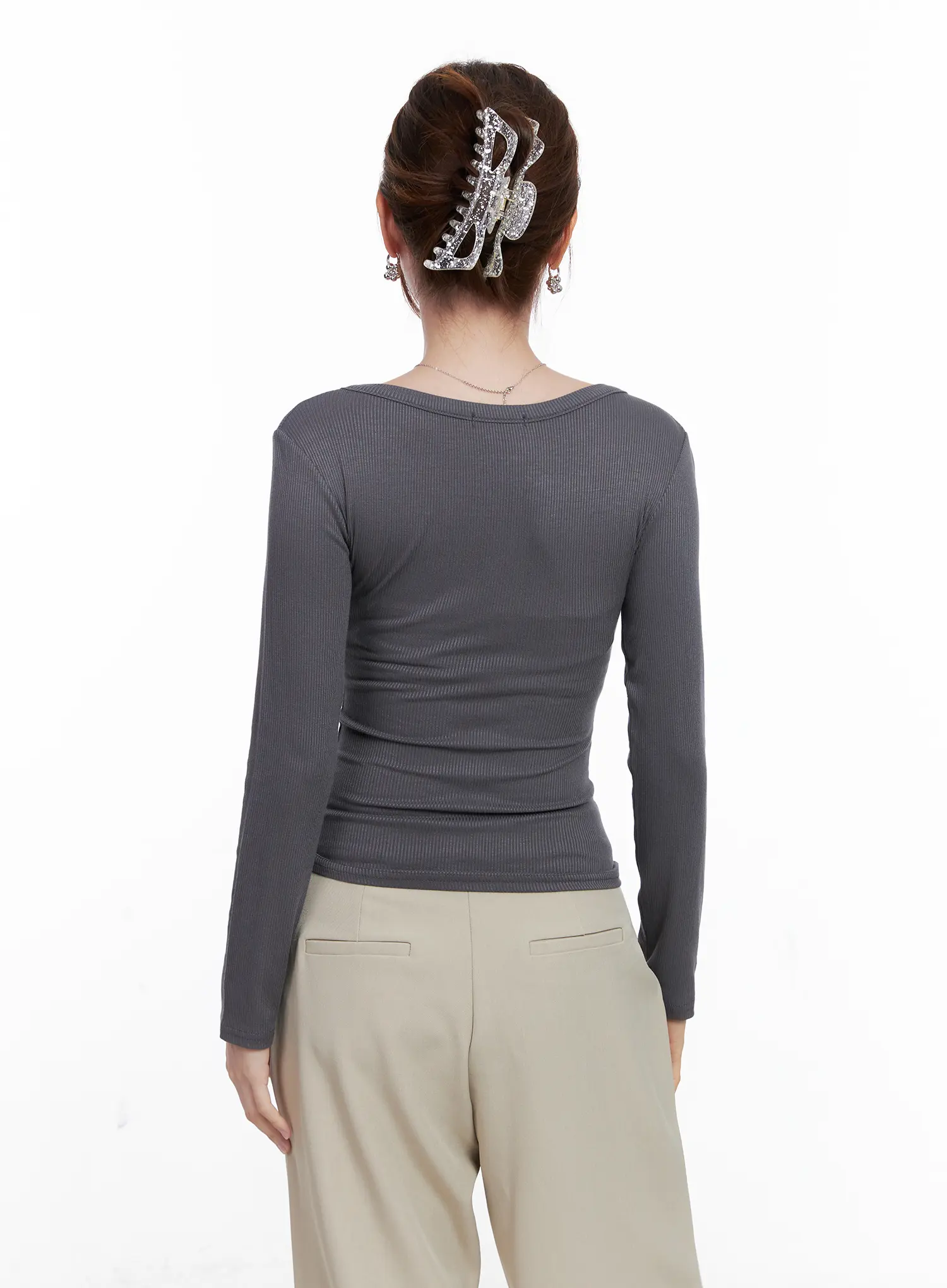 Slim-Fit Henley Neck Long Sleeve Top CG521 - Image 7