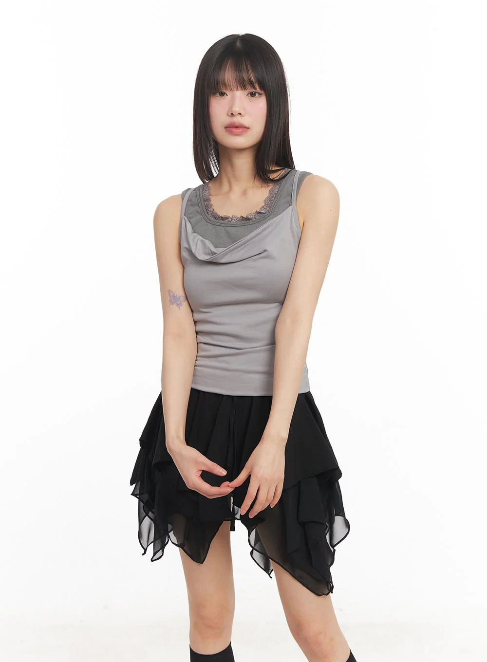 Slim-Fit Layered Lace Tank Top CA523 - Image 10