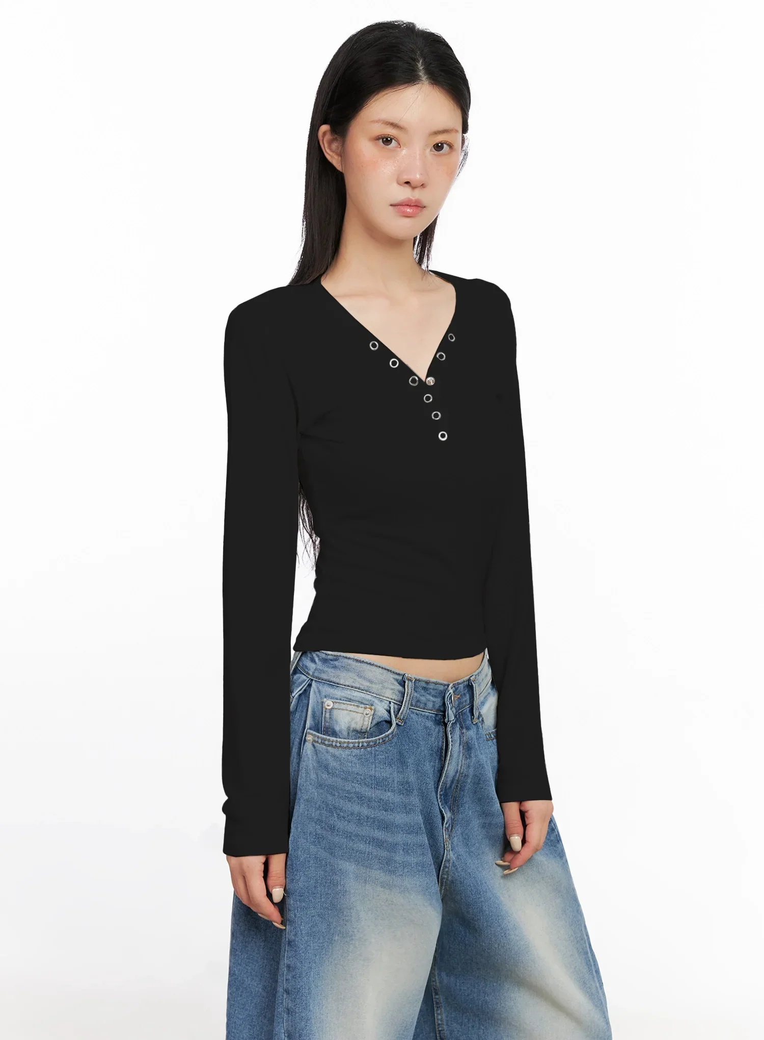 Slim-Fit Long Sleeve Henley Tee IS515 - Image 12