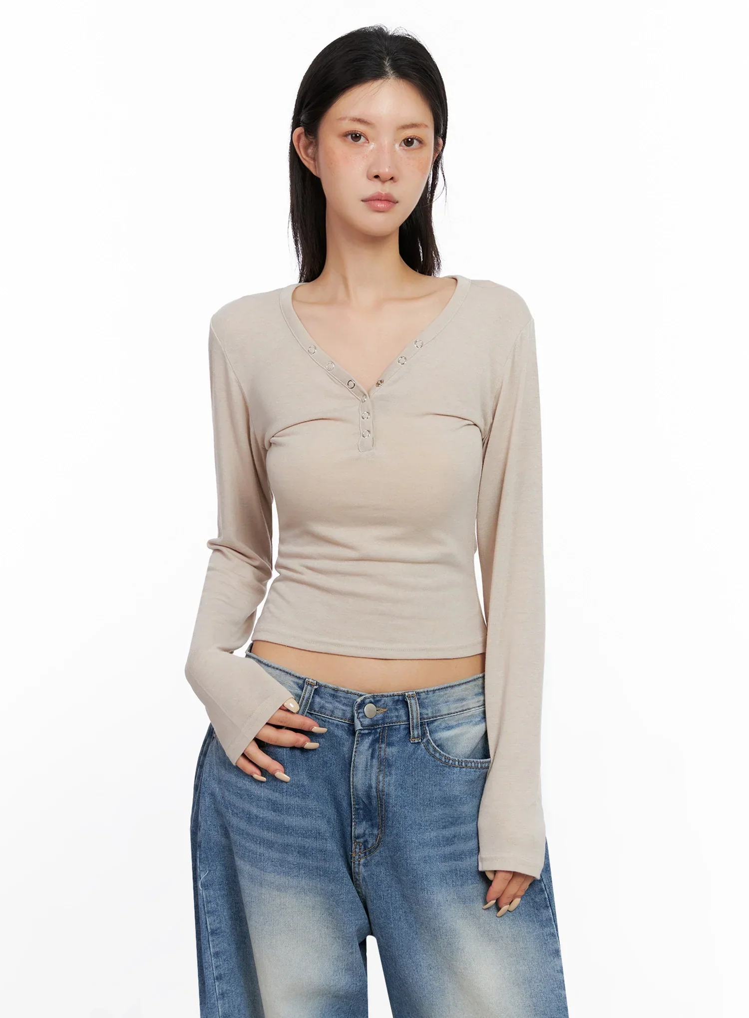 Slim-Fit Long Sleeve Henley Tee IS515 - Image 4