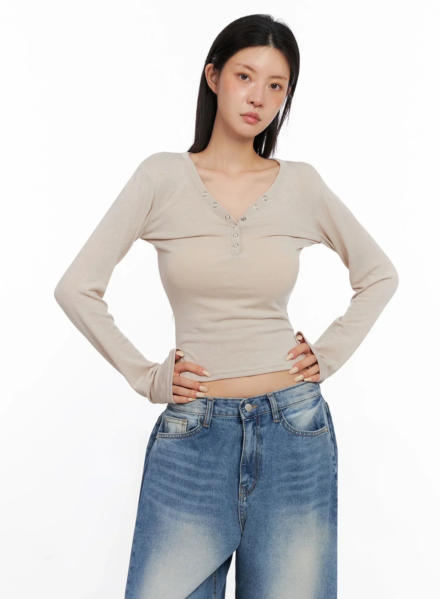 Slim-Fit Long Sleeve Henley Tee IS515 - Image 5