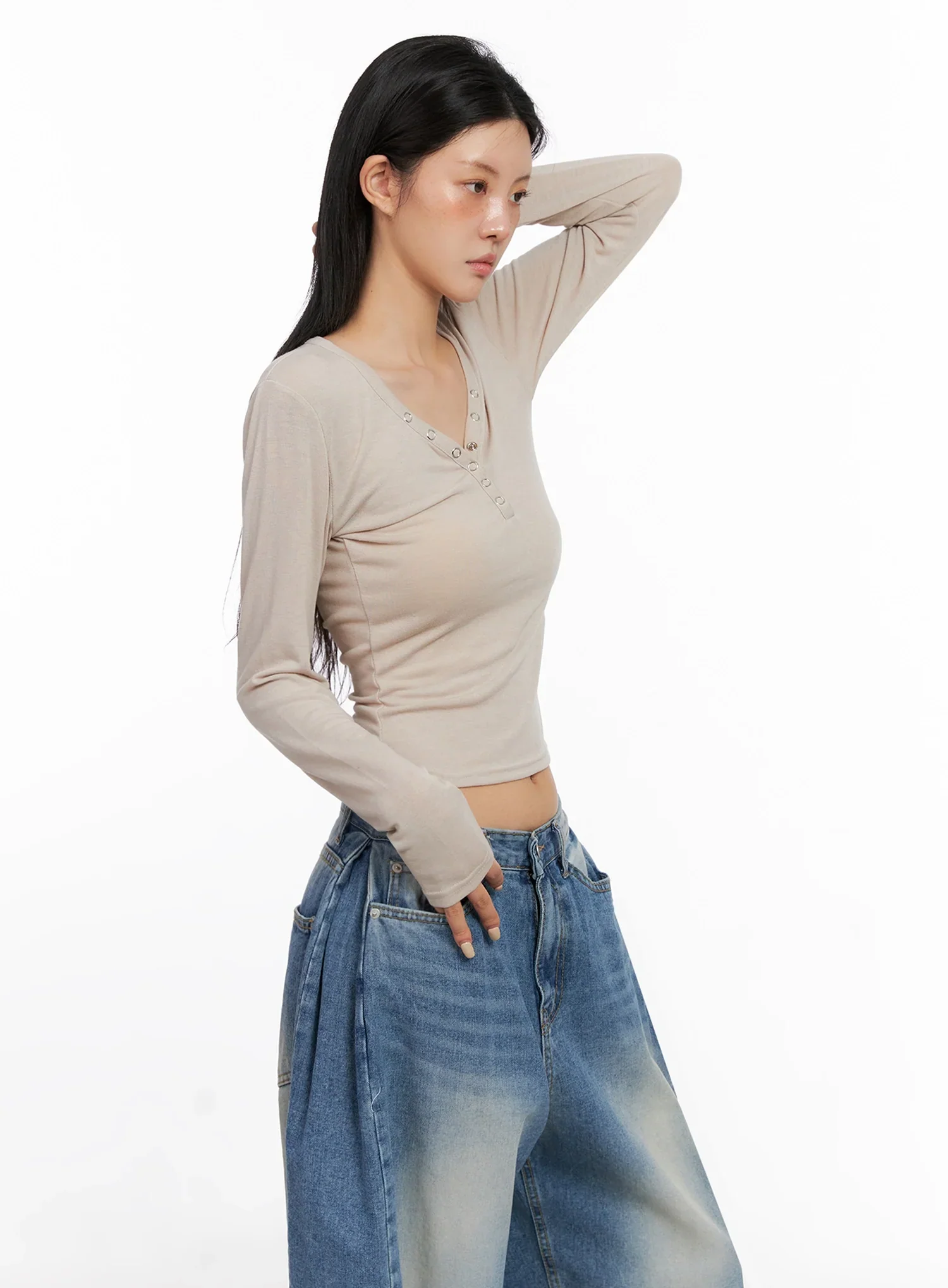 Slim-Fit Long Sleeve Henley Tee IS515 - Image 6