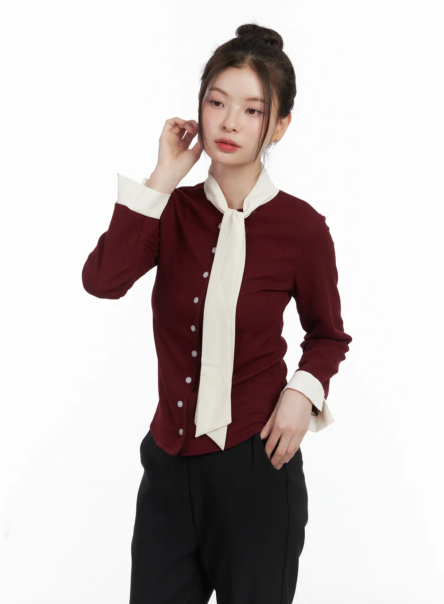 Slim-Fit Long Sleeve Scarf Blouse CN519 - Image 9