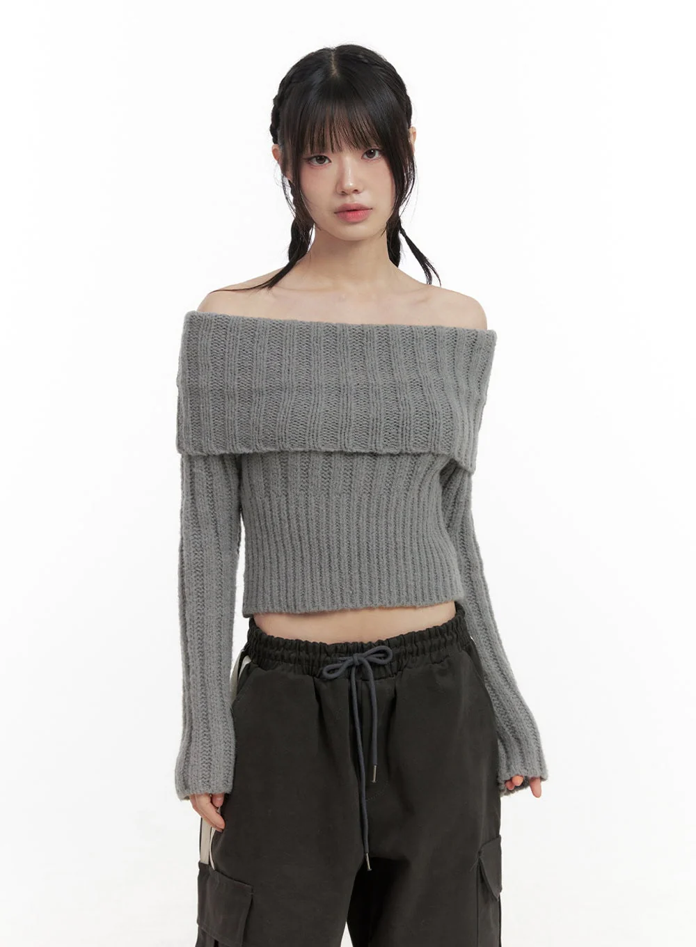 Slim-Fit Off-Shoulder Sweater ID402 - Image 13