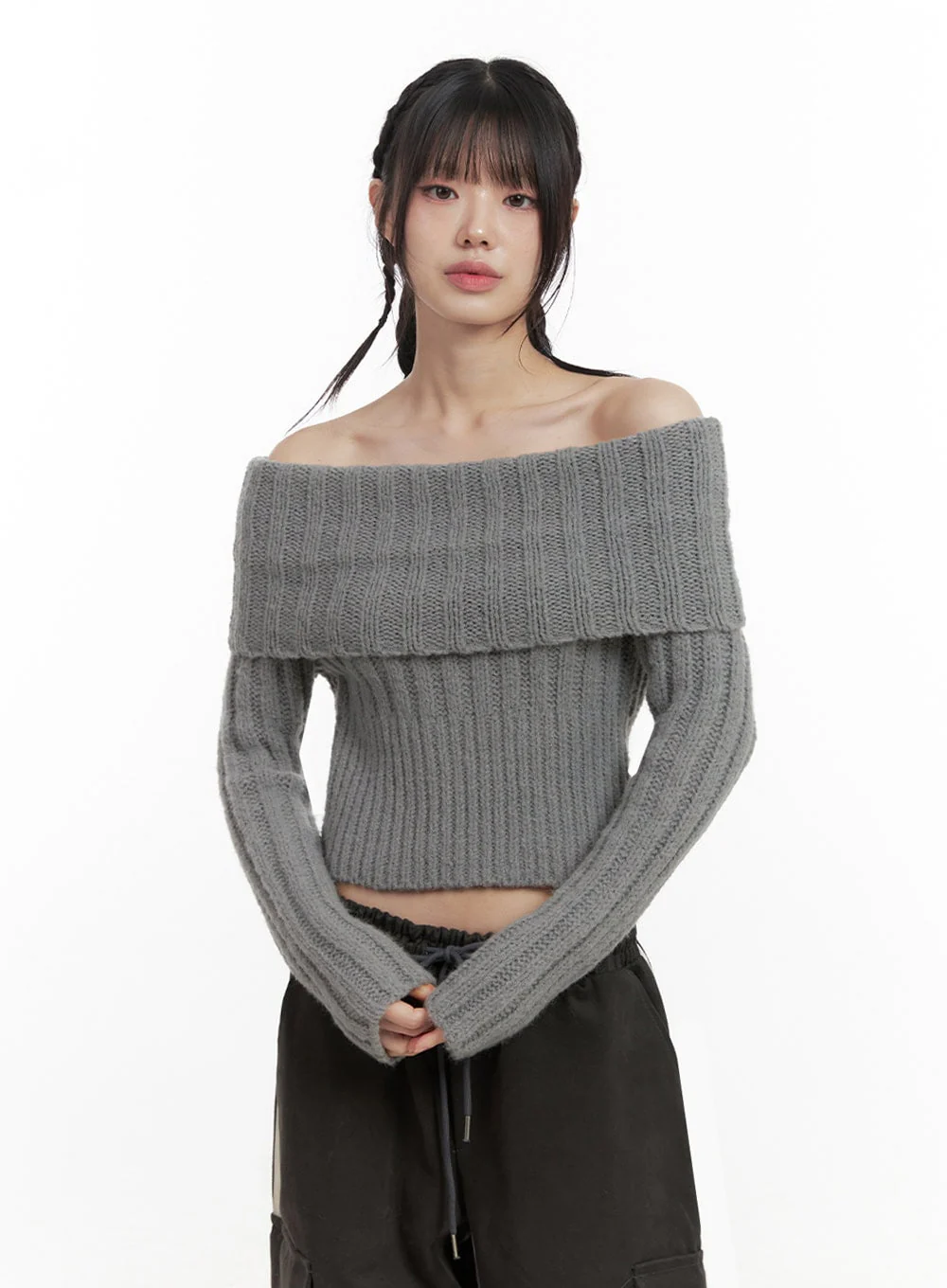 Slim-Fit Off-Shoulder Sweater ID402 - Image 6
