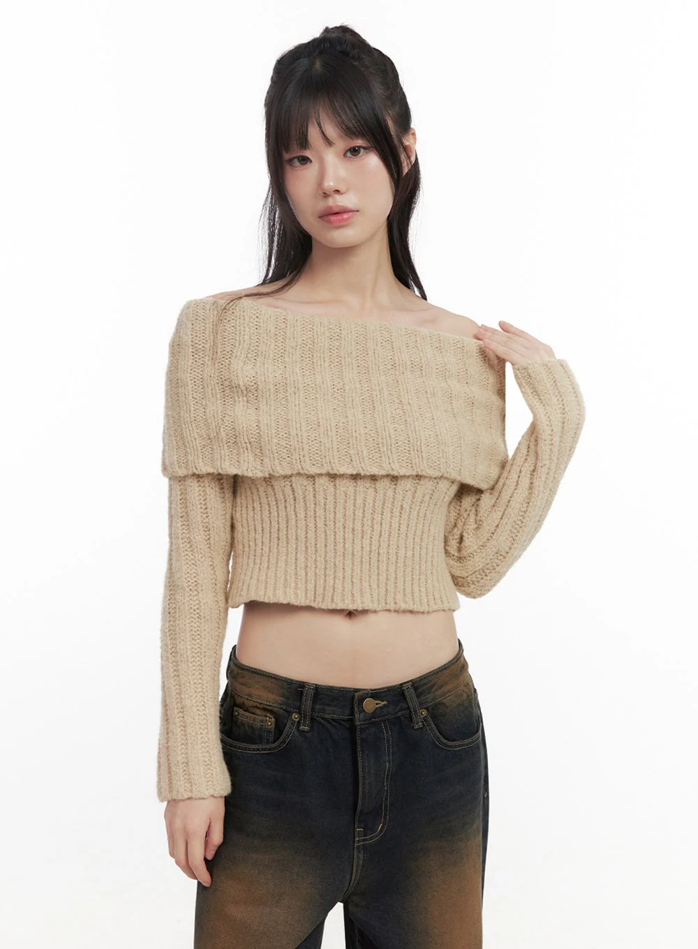 Slim-Fit Off-Shoulder Sweater ID402 - Image 7