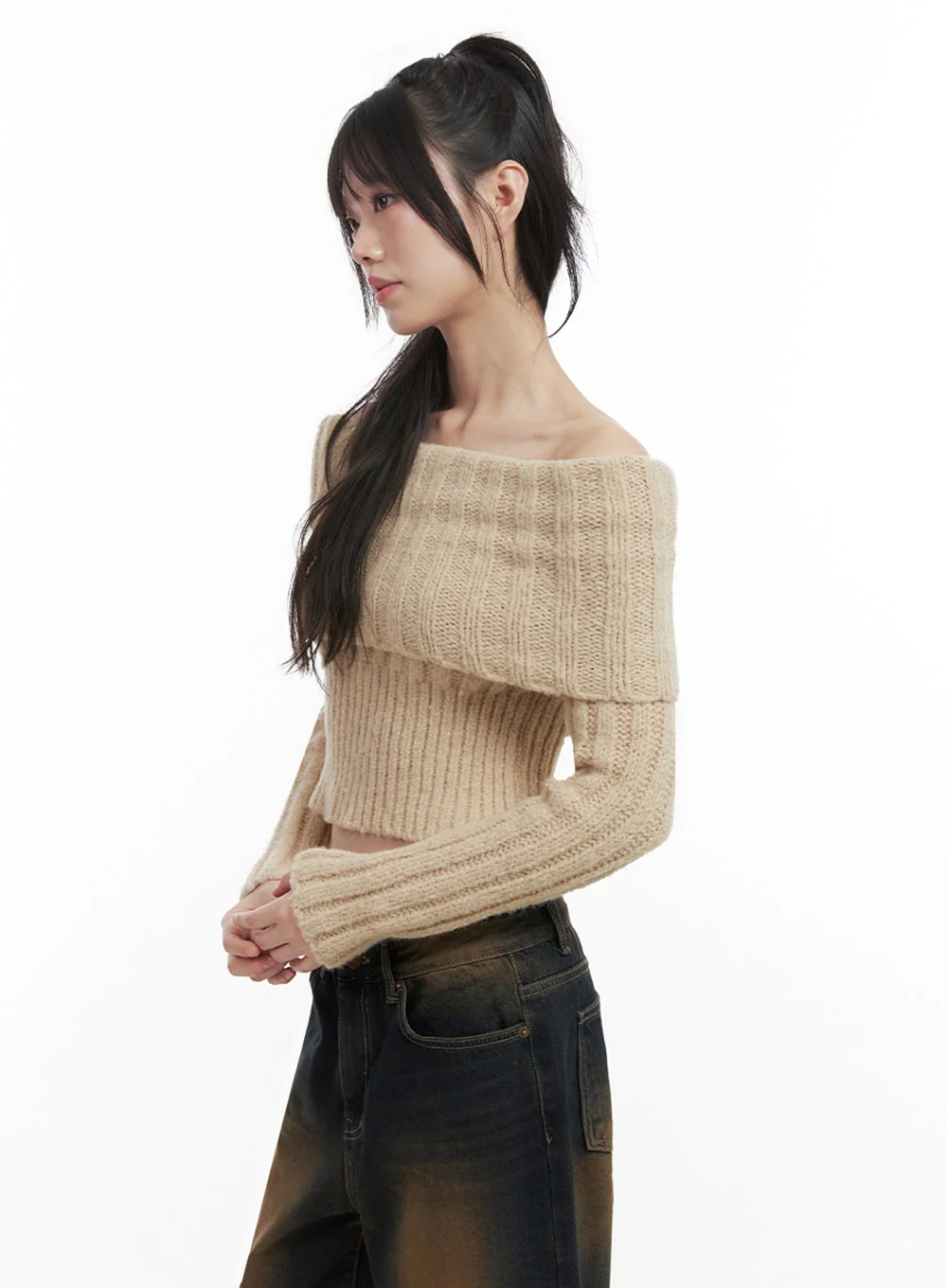 Slim-Fit Off-Shoulder Sweater ID402 - Image 8