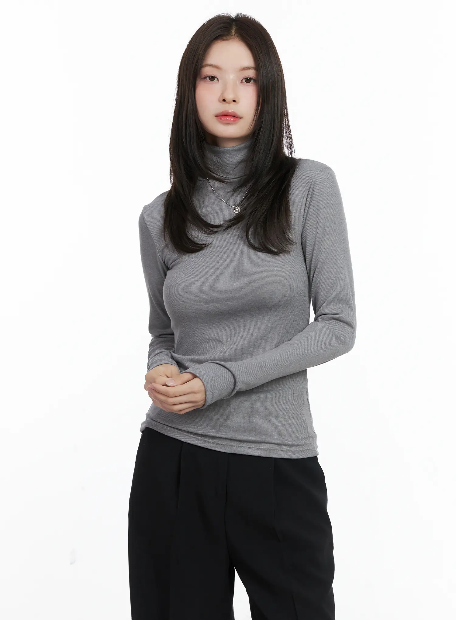 Slim Fit Ribbed Turtleneck Long Sleeve Top CN518