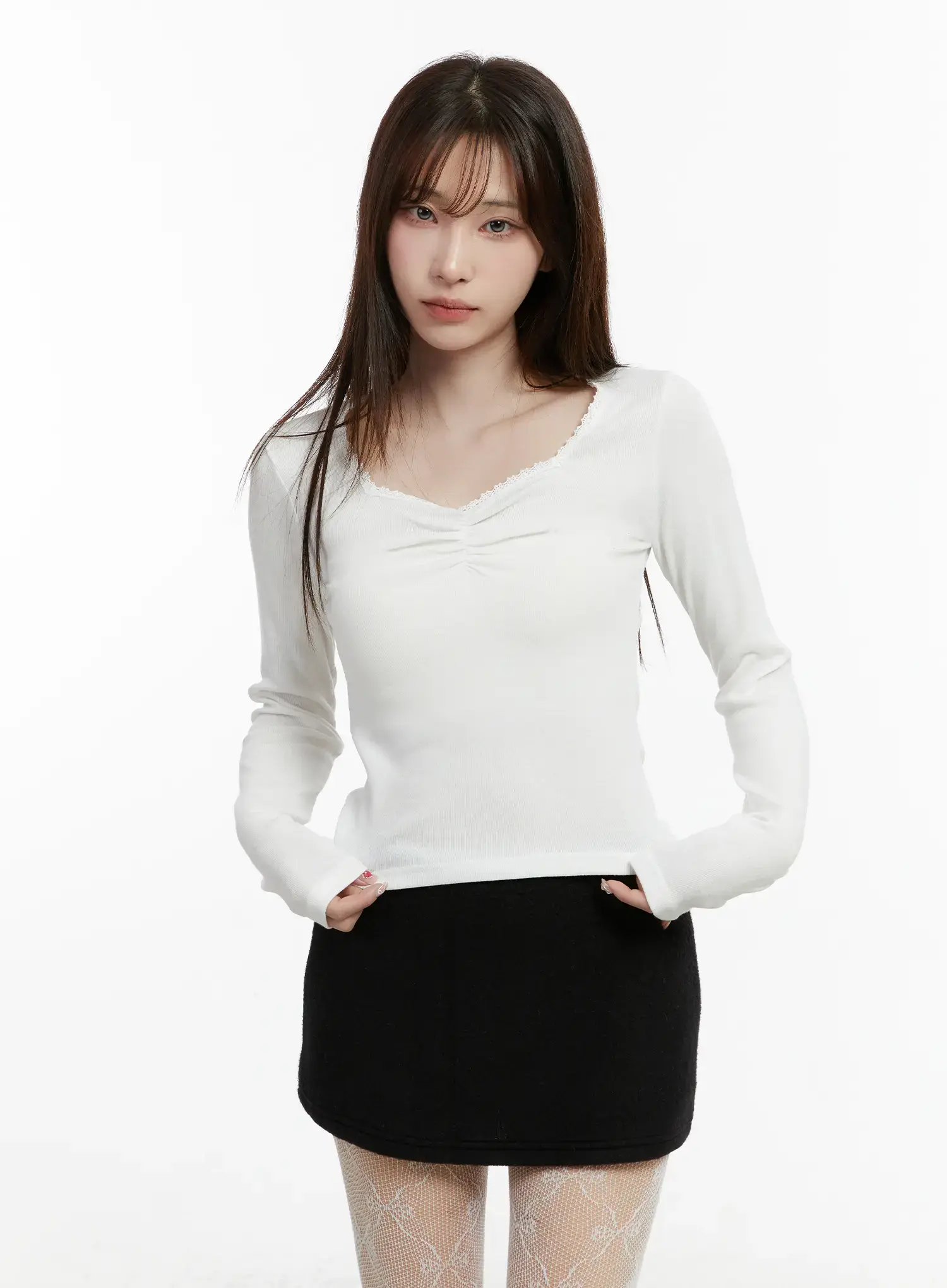 Slim Fit Shirred Long Sleeve Top CD514 - Image 2