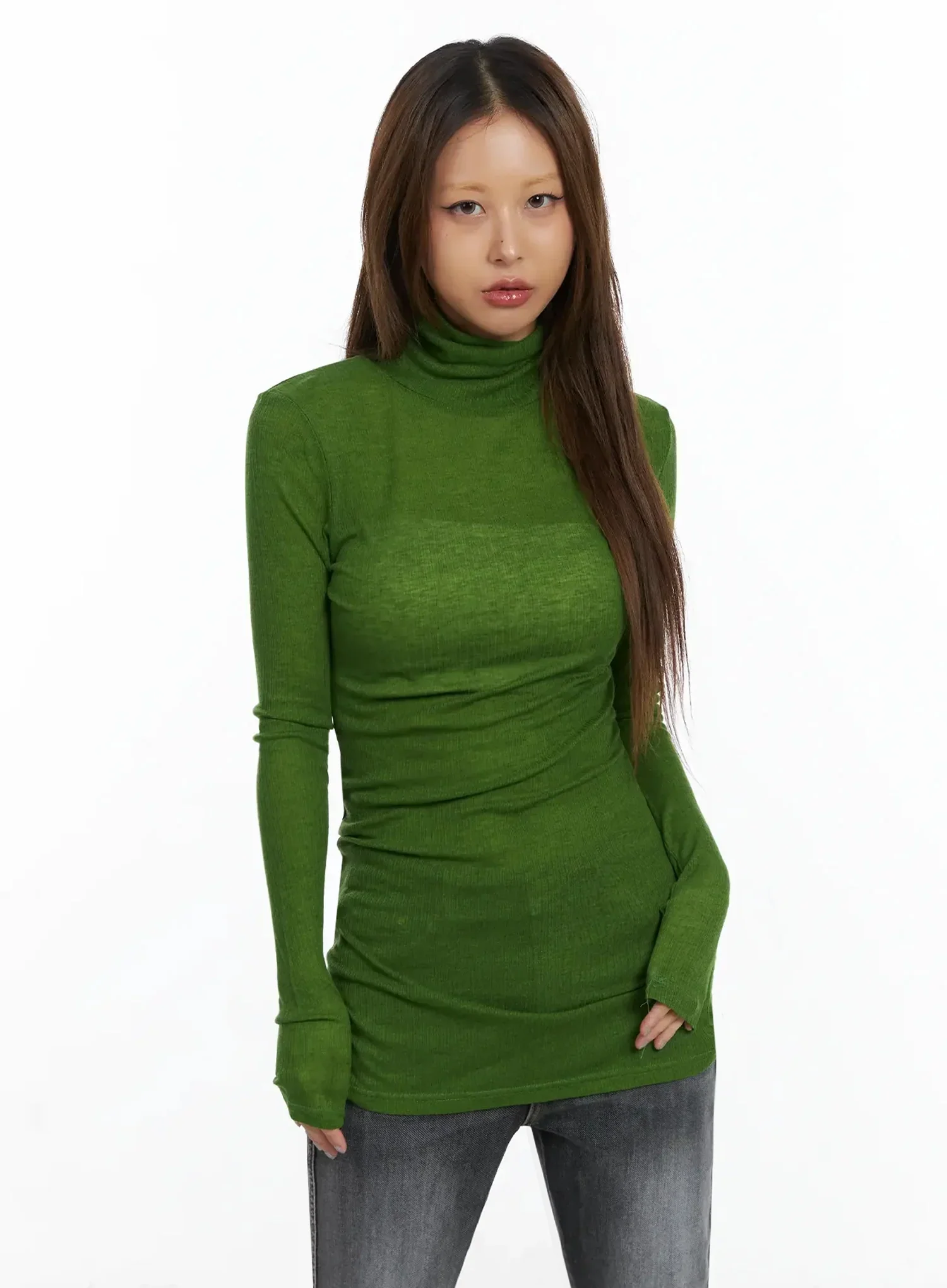 Slim Fit Thumbhole Turtleneck Top ID503 - Image 15