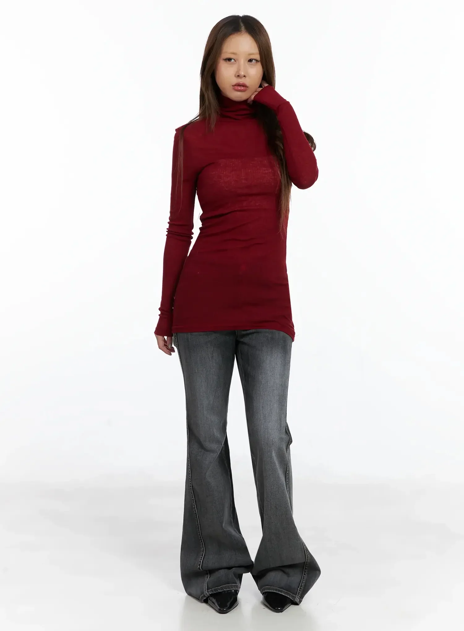 Slim Fit Thumbhole Turtleneck Top ID503 - Image 4