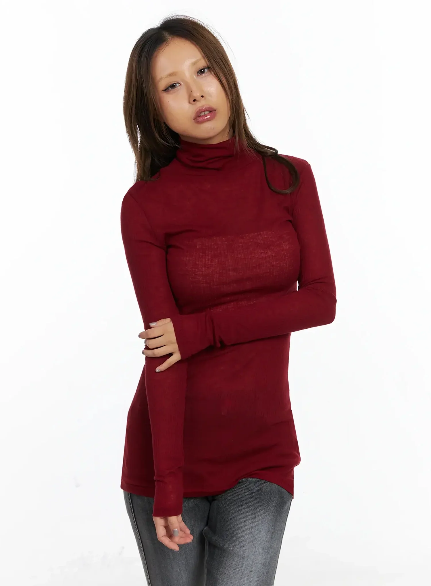 Slim Fit Thumbhole Turtleneck Top ID503 - Image 6