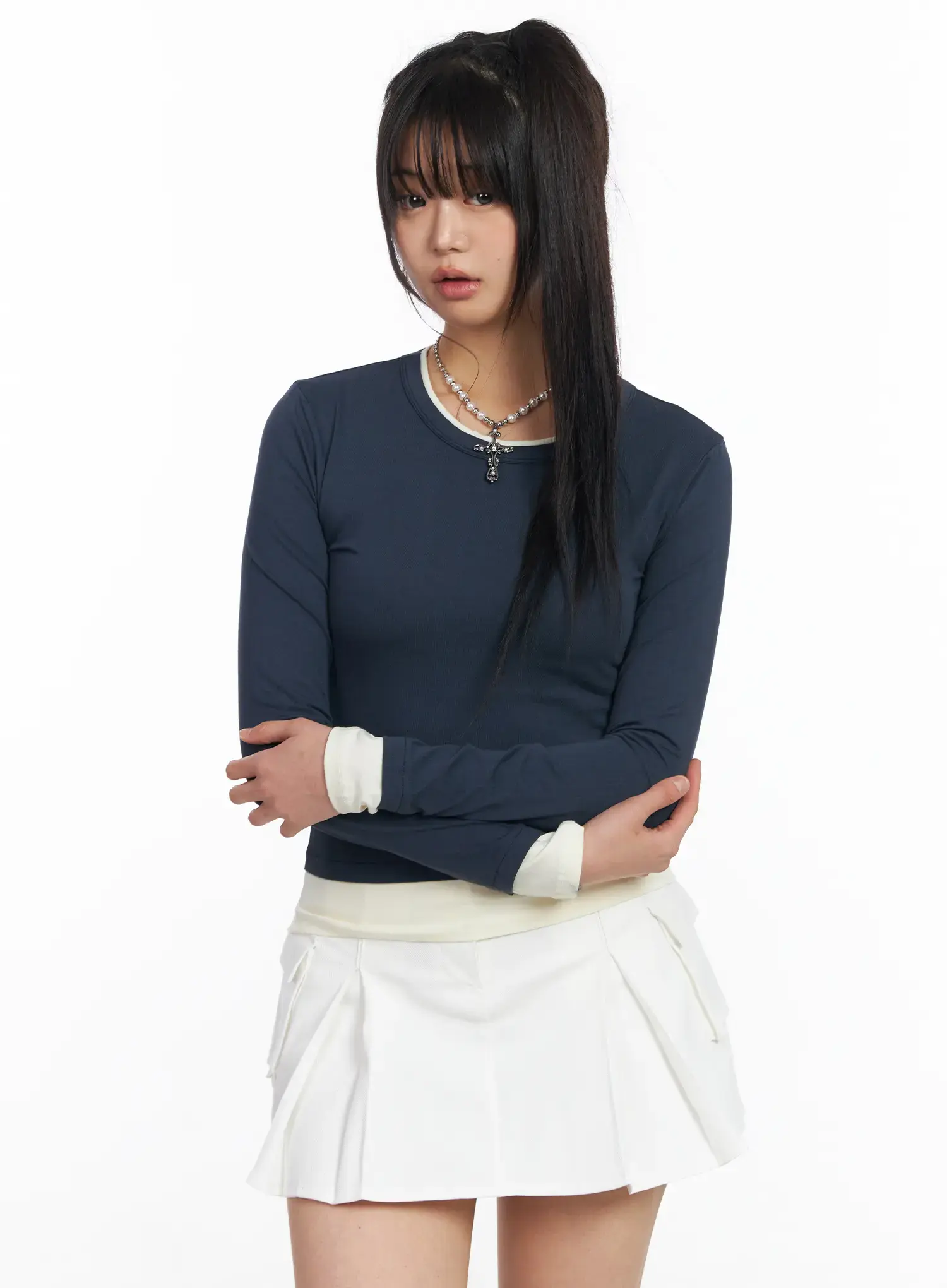 Slim-Fit Two-Tone Long Sleeve Top CF506