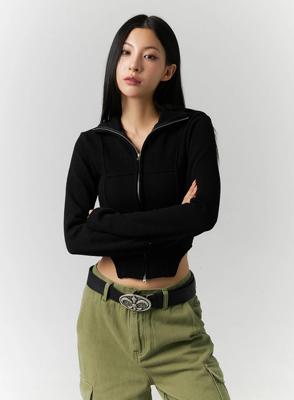 Slim Fit Zip Up Knit Top ID306 - Image 3
