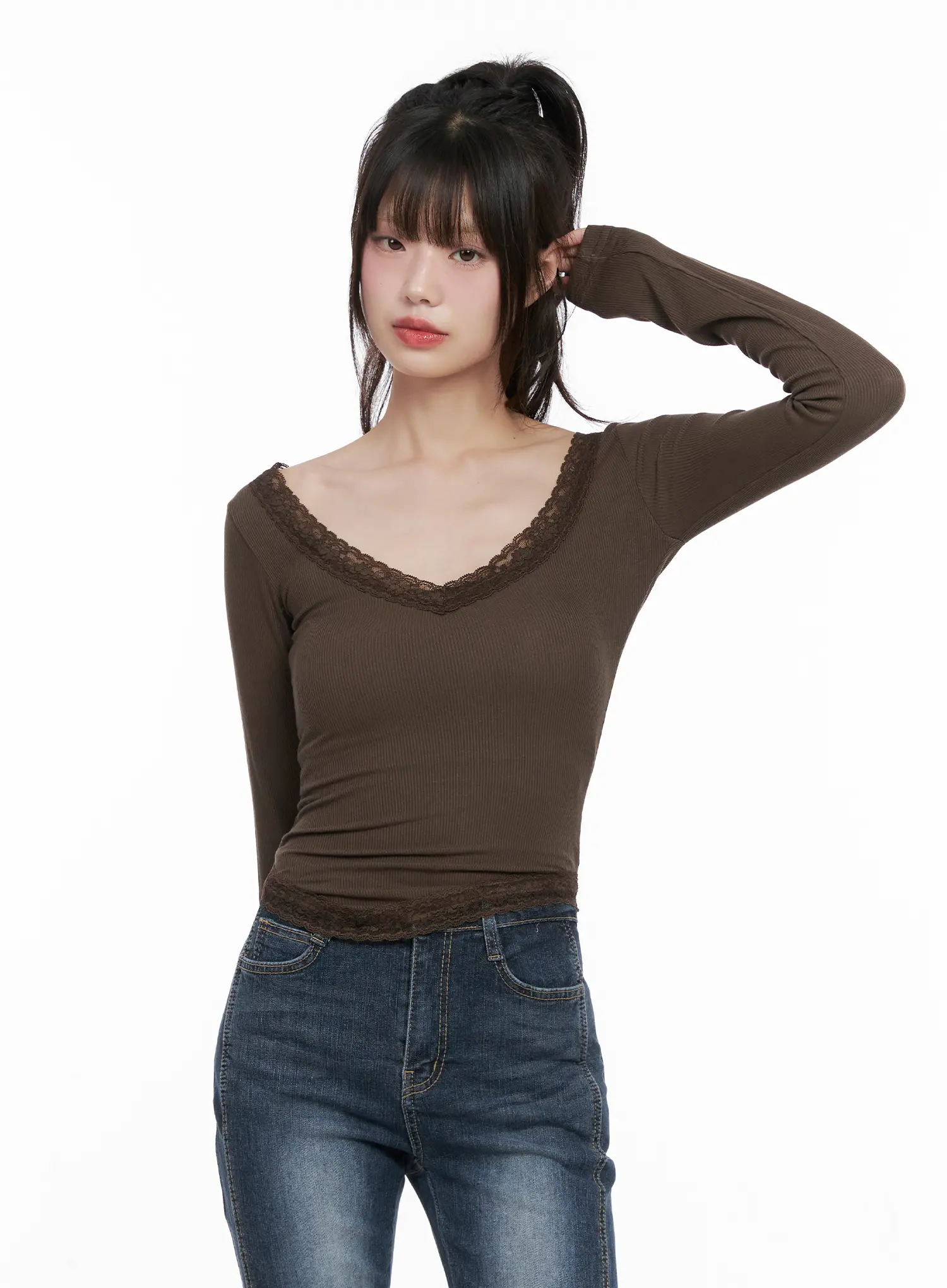 Slim Ribbed Lace Trim Top CG519 - Image 2
