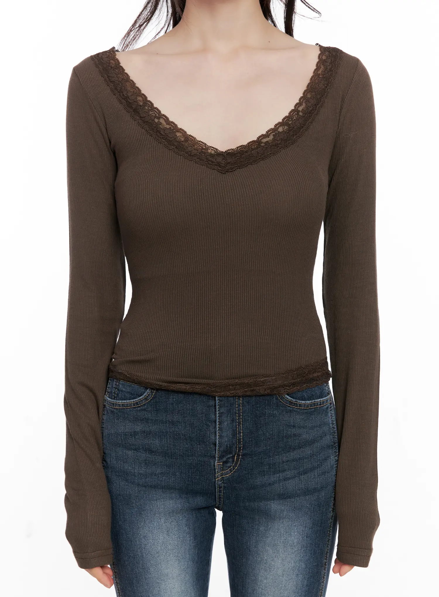 Slim Ribbed Lace Trim Top CG519 - Image 4