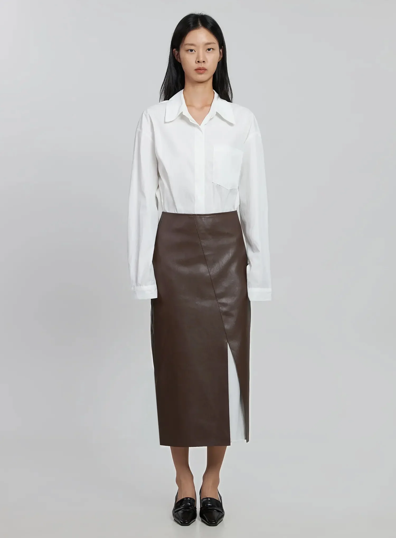 Slit Faux Leather Maxi Skirt ID504 - Image 6