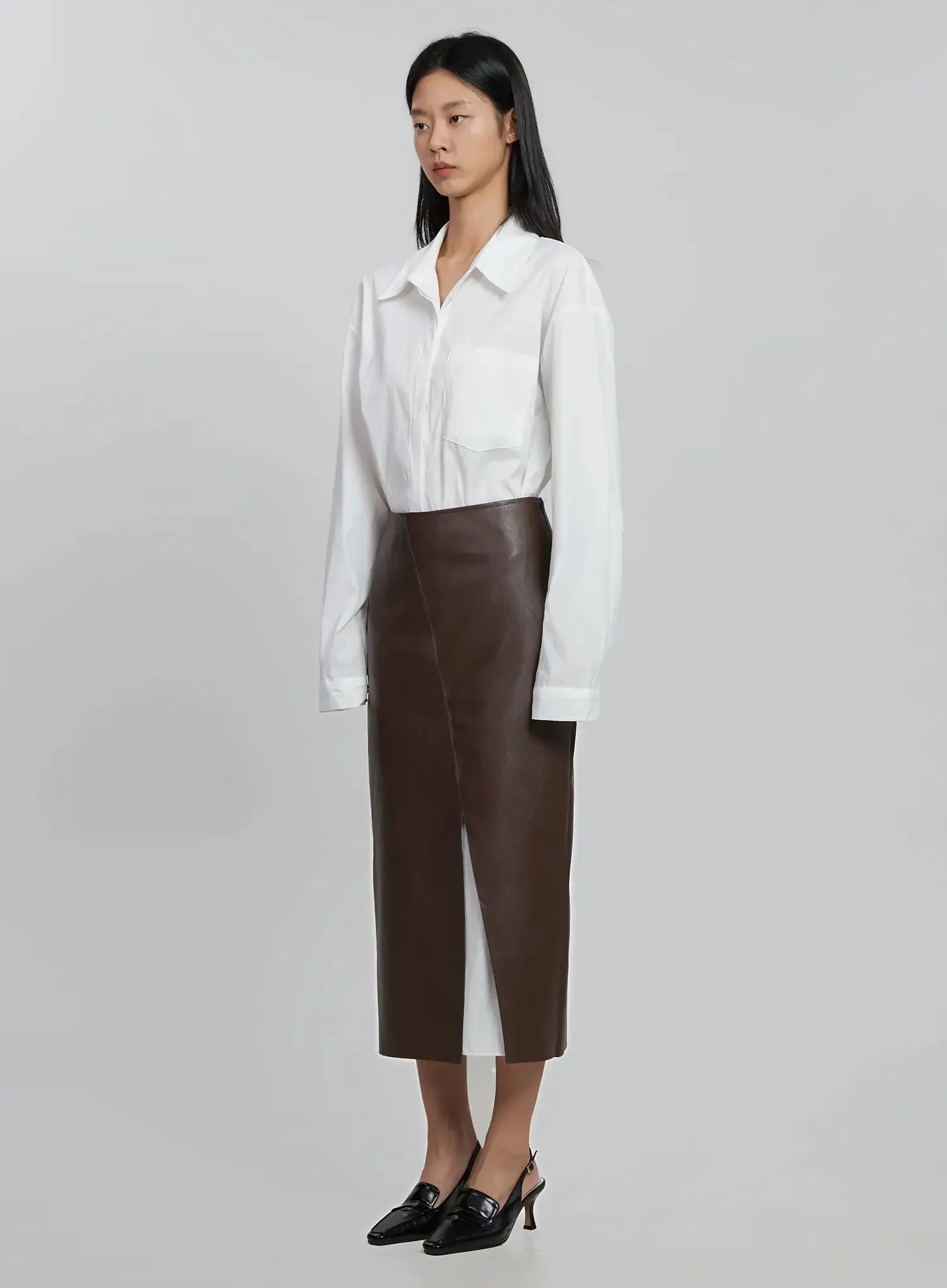 Slit Faux Leather Maxi Skirt ID504 - Image 7