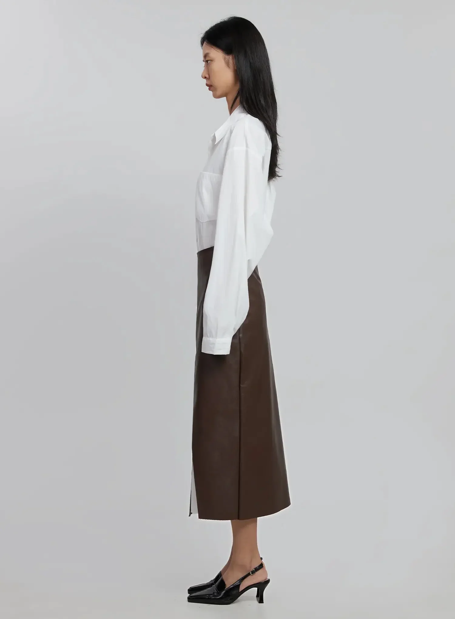 Slit Faux Leather Maxi Skirt ID504 - Image 8
