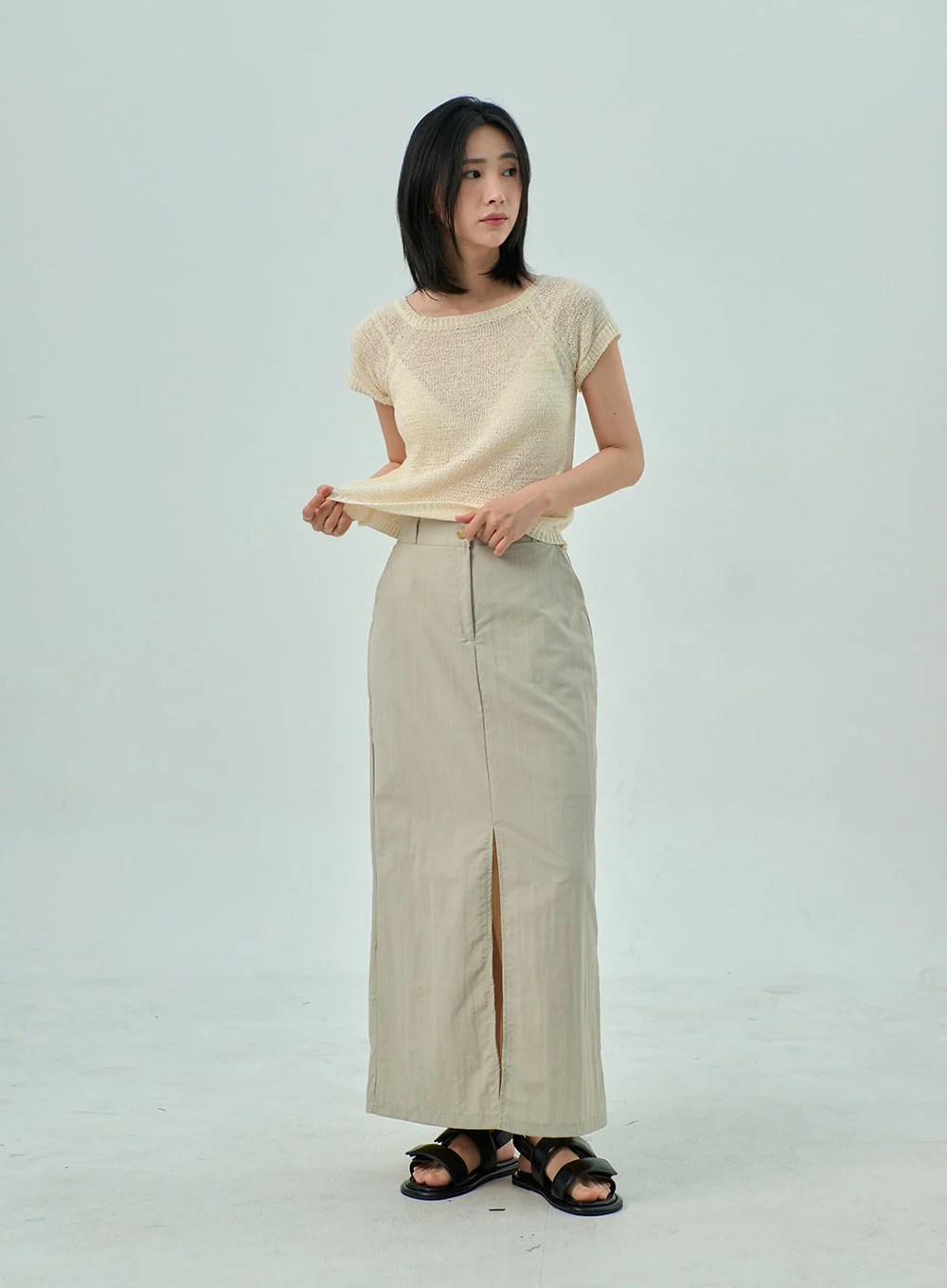 Slit Nylon Maxi Skirt OY310 - Image 9