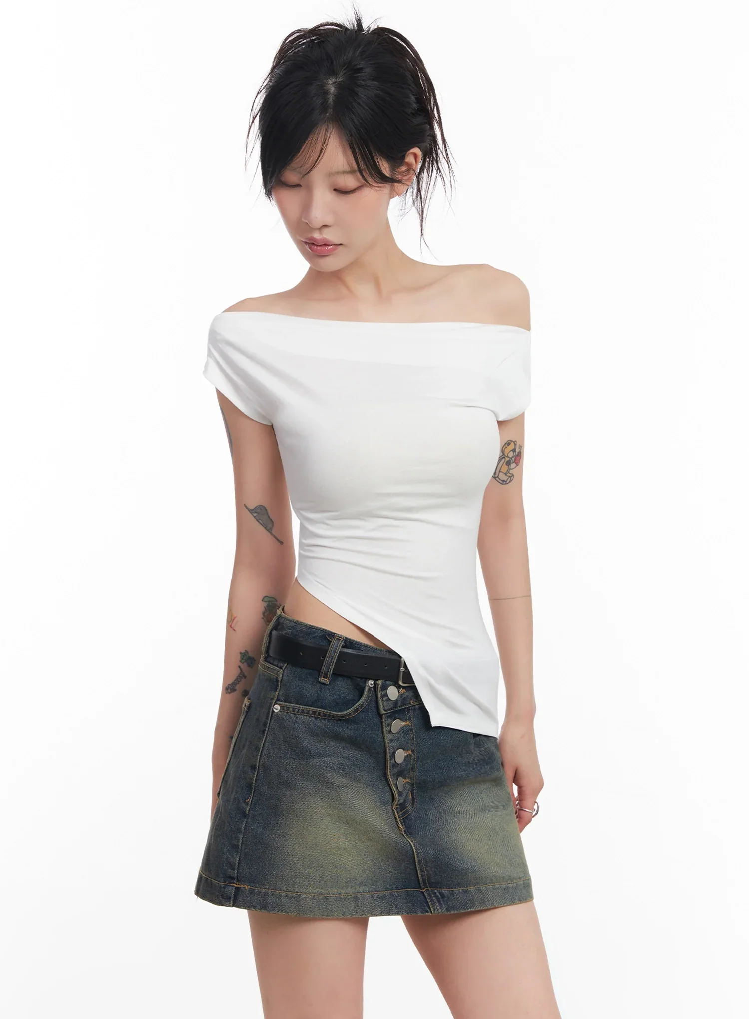 Slit Off-Shoulder Tee IC503 - Image 2