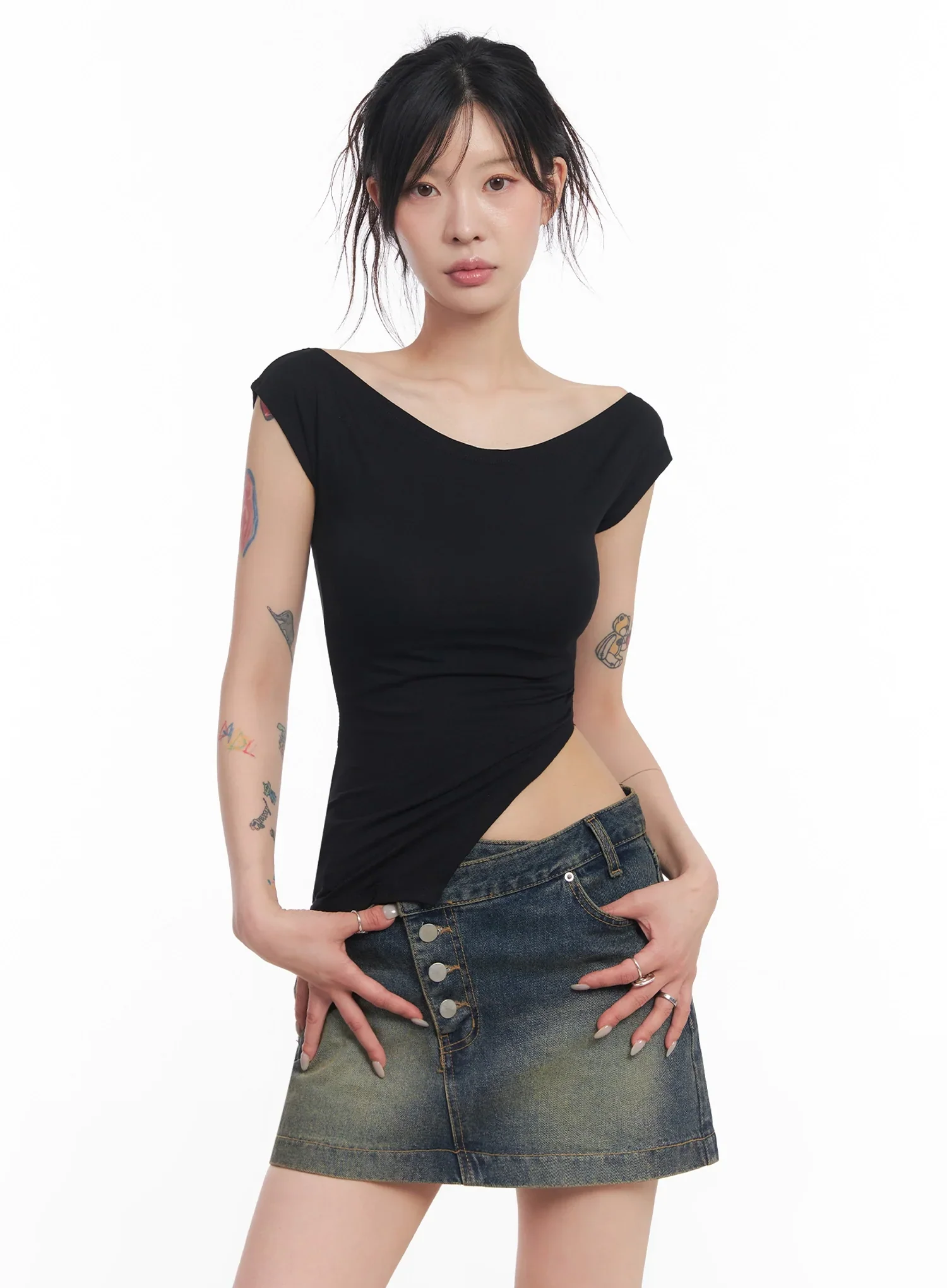 Slit Off-Shoulder Tee IC503 - Image 8
