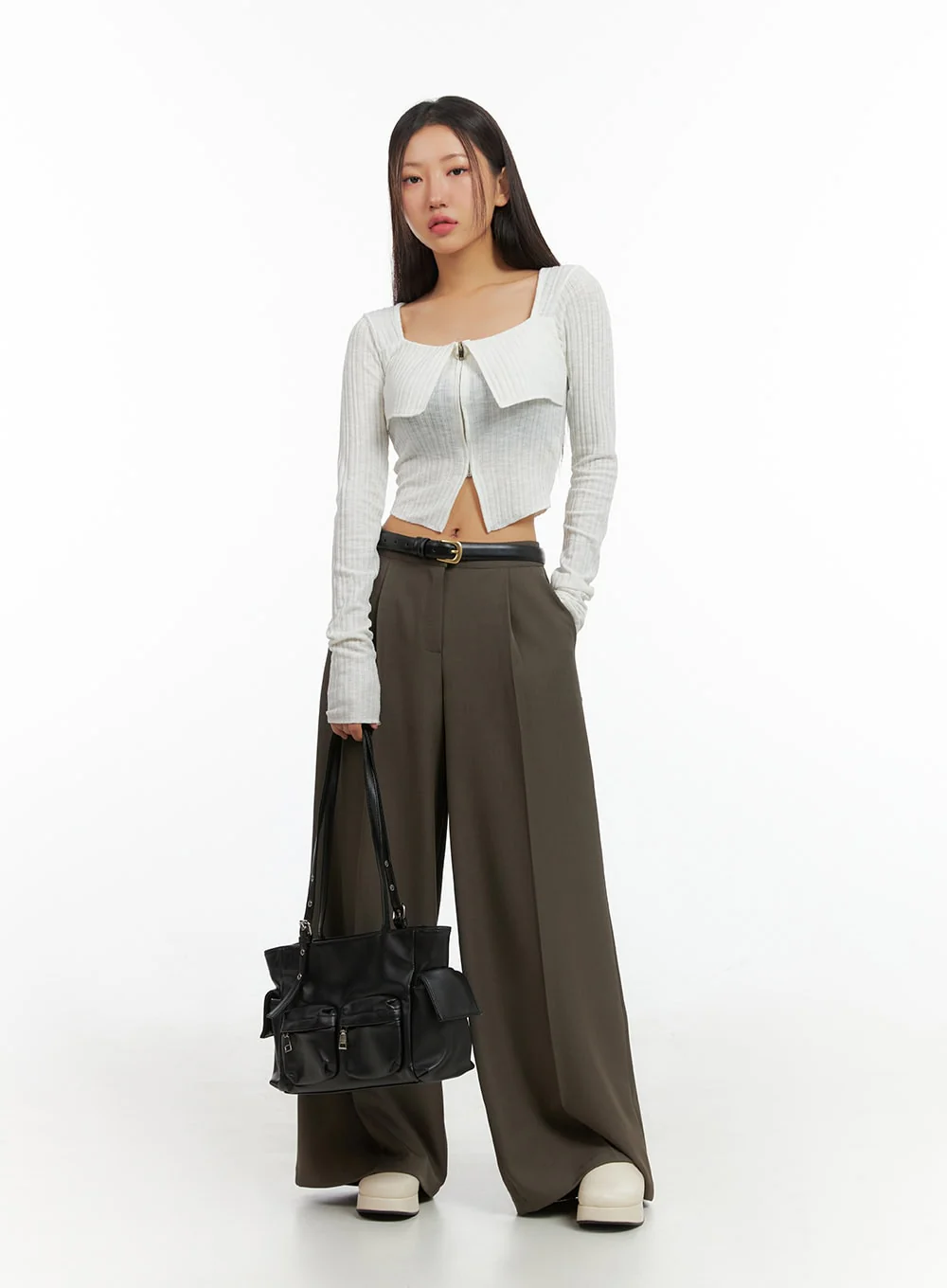 Slit Zip-Up Square Neck Crop Top IS402 - Image 2