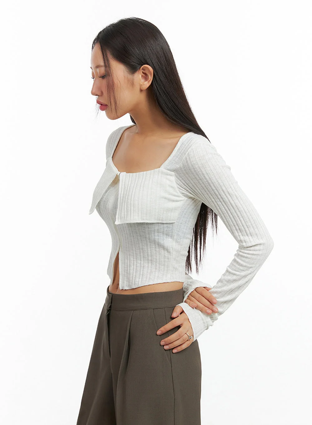 Slit Zip-Up Square Neck Crop Top IS402 - Image 5