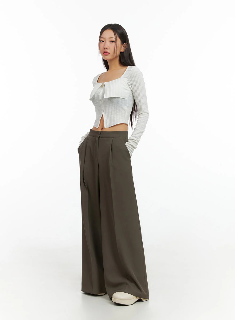 Slit Zip-Up Square Neck Crop Top IS402 - Image 7