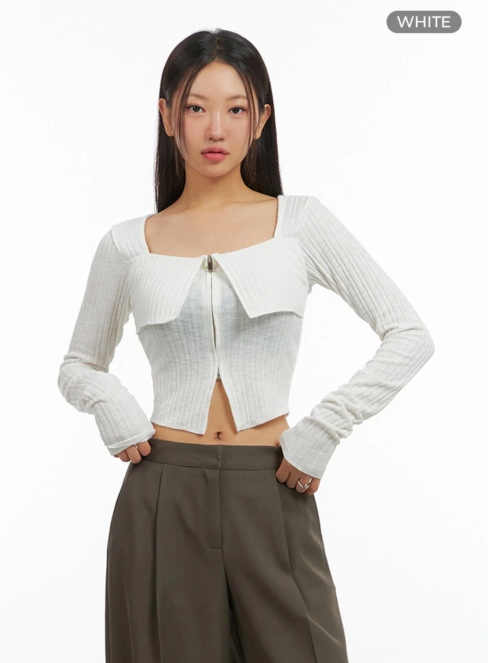 Slit Zip-Up Square Neck Crop Top IS402 - Image 9