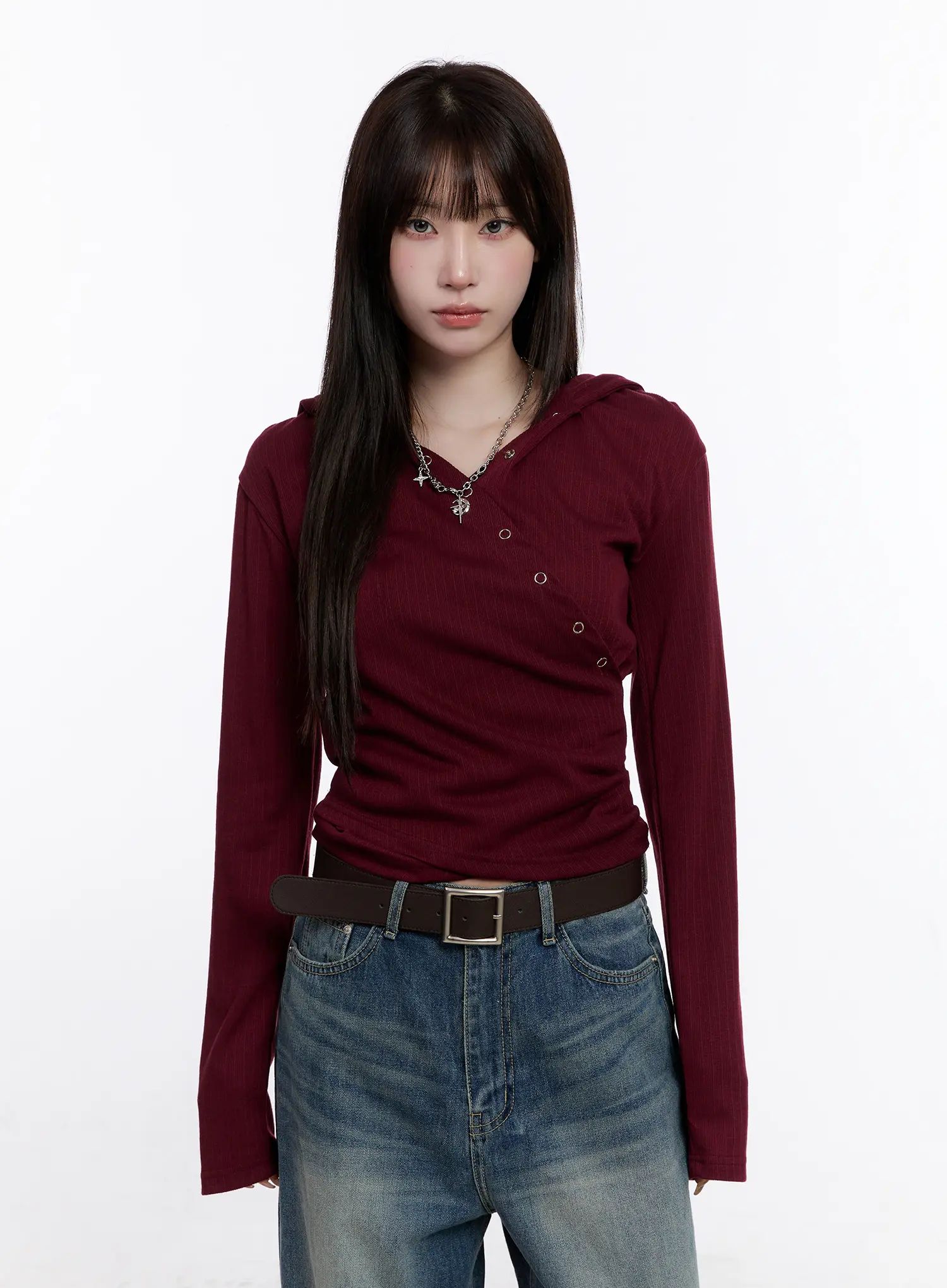 Snap Button Long Sleeve Hooded Top CS530 - Image 2