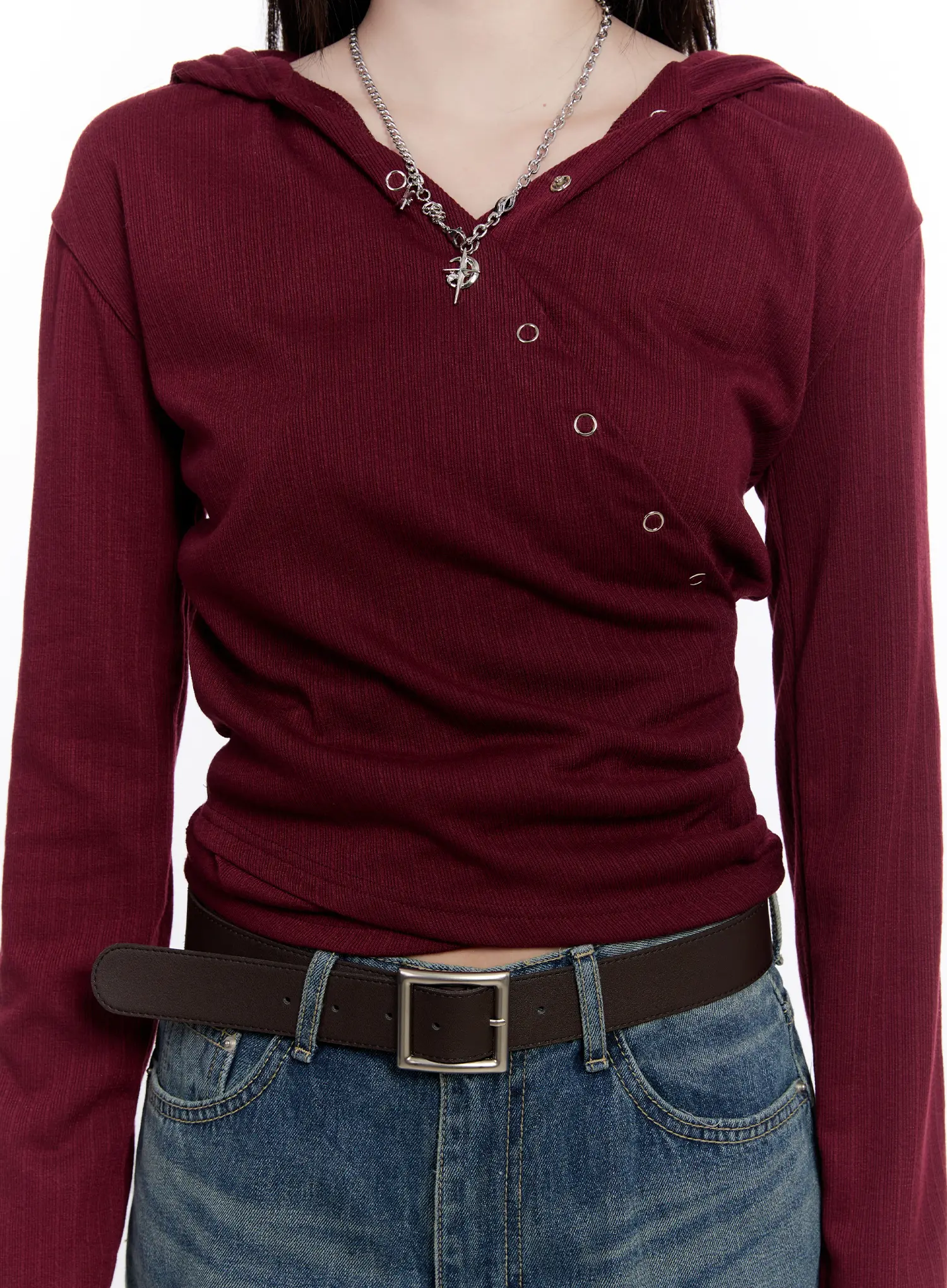 Snap Button Long Sleeve Hooded Top CS530 - Image 4