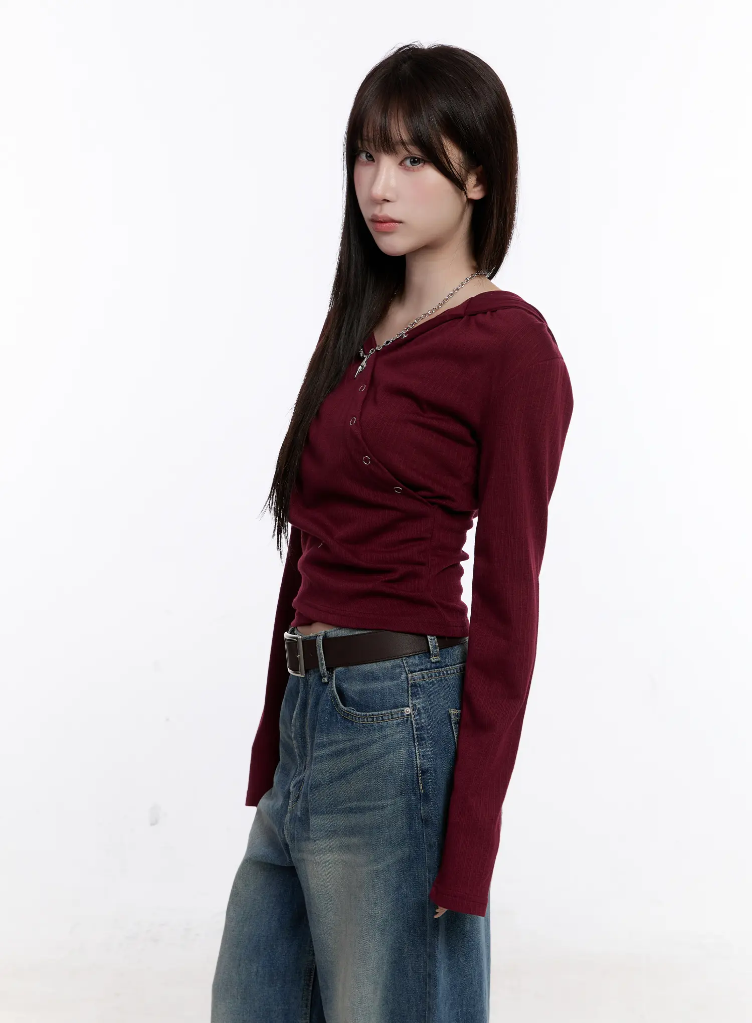 Snap Button Long Sleeve Hooded Top CS530 - Image 5