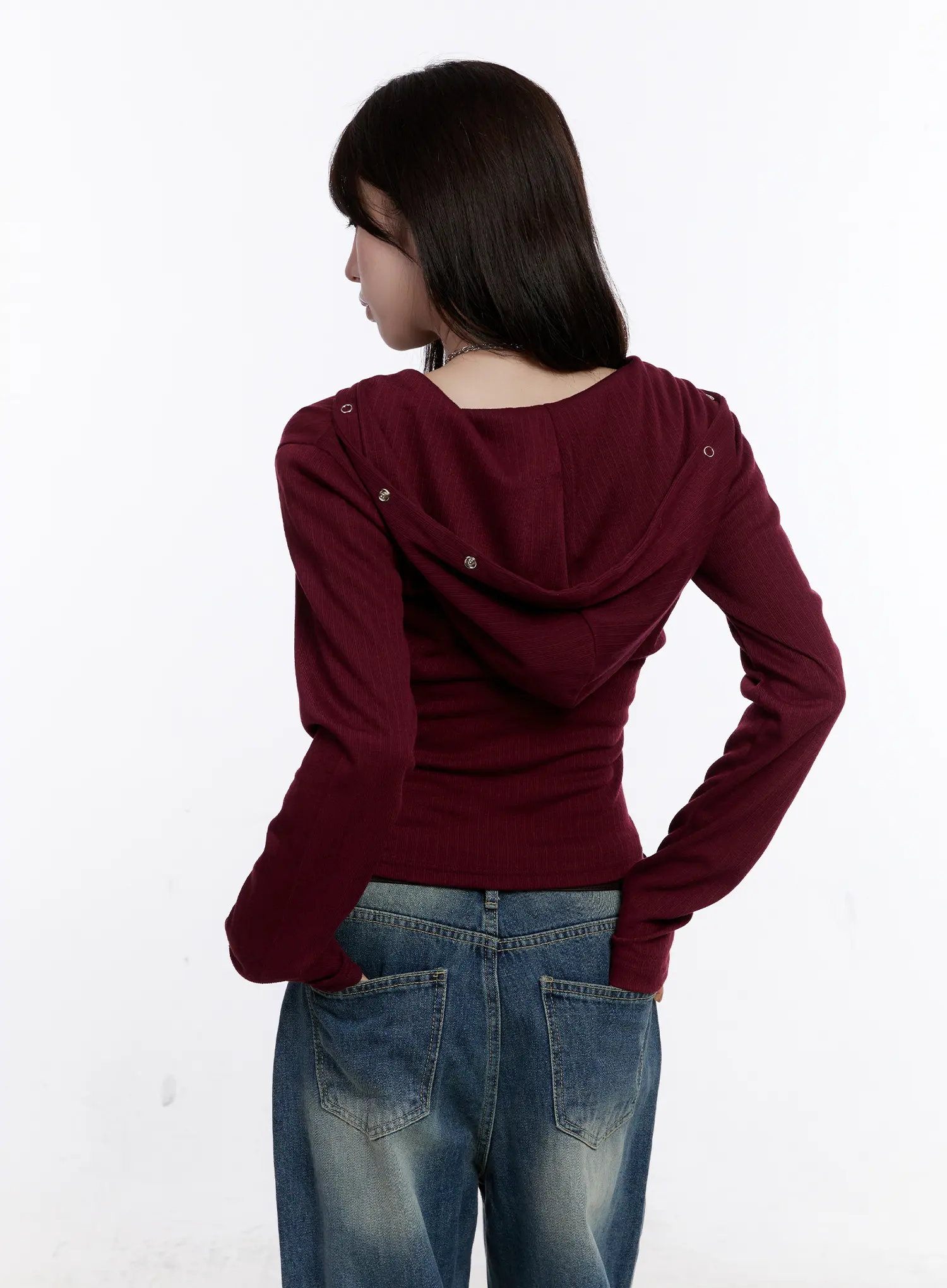 Snap Button Long Sleeve Hooded Top CS530 - Image 7